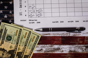 Fototapeta premium Football office pool for sports betting concept - flat lay