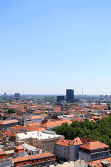 Aerial view of downtown in Zagreb, Croatia on a sunny day.