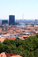 Fototapeta na wymiar Aerial view of downtown in Zagreb, Croatia on a sunny day.