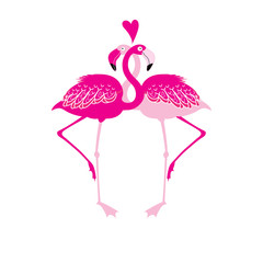 Festive card with pink flamingos in love over