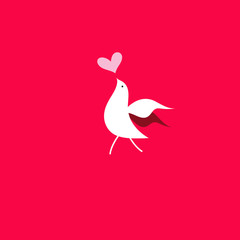 Festive card with a bird in love on a red background