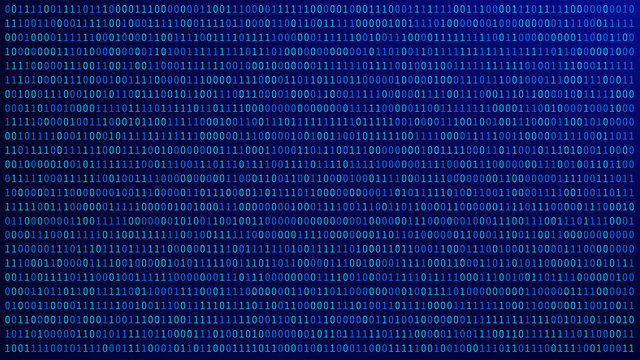 01 or binary numbers on the computer screen on blue monitor background metrix, Digital data code in hacker or security technology concept. Abstract illustration