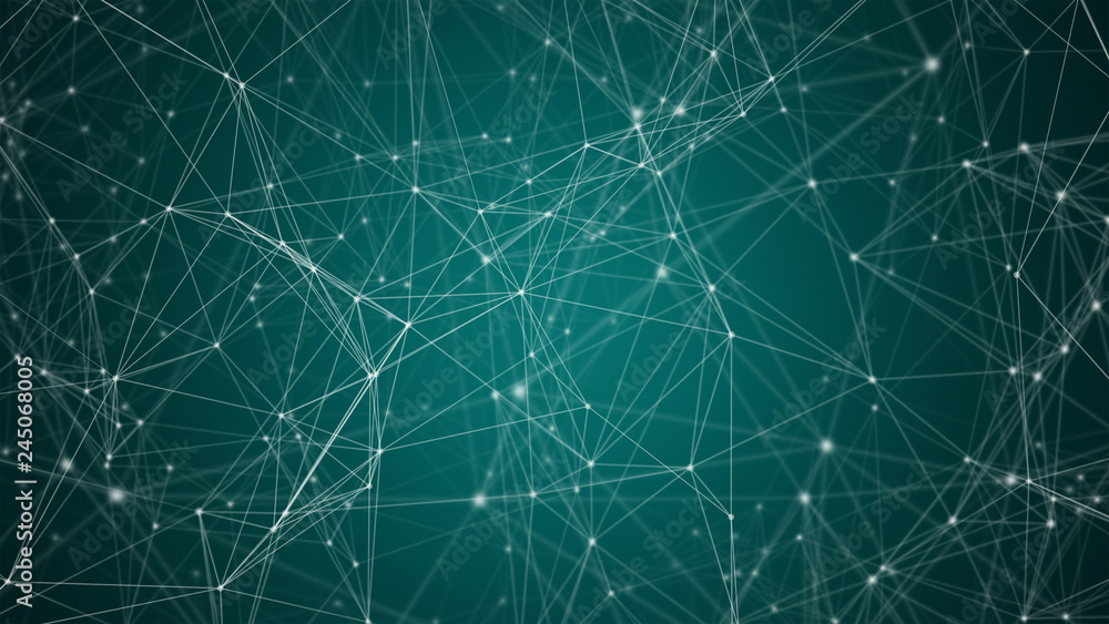 Poster digital computer data and network connection triangle lines and spheres in futuristic technology con