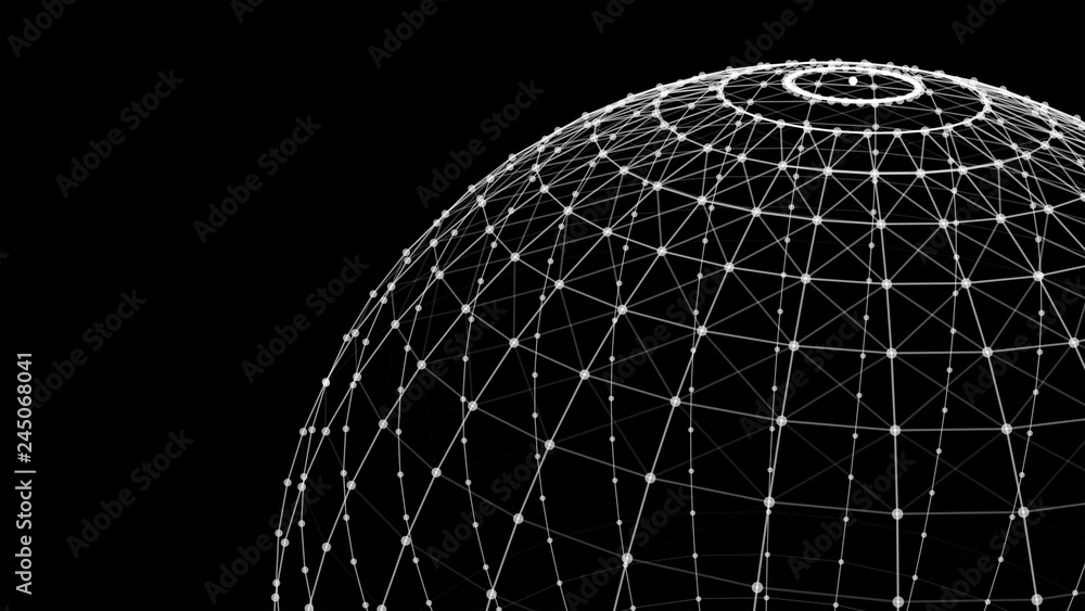 Poster wire structure of sphere. digital computer data and network connection lines and spheres in futurist