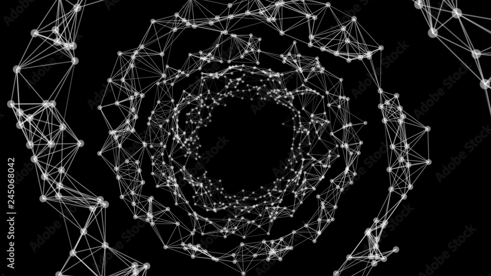 Poster black and white speed motion in highway tunnel for futuristic network connection technology backgrou