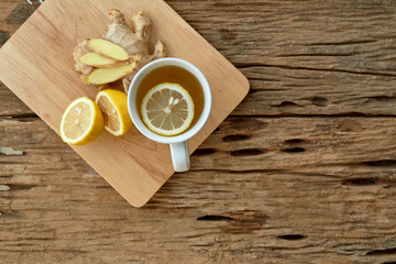Cup of tea with lemon and ginger