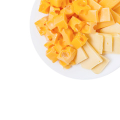 Assortment of  cheese ion plate isolated on the white background