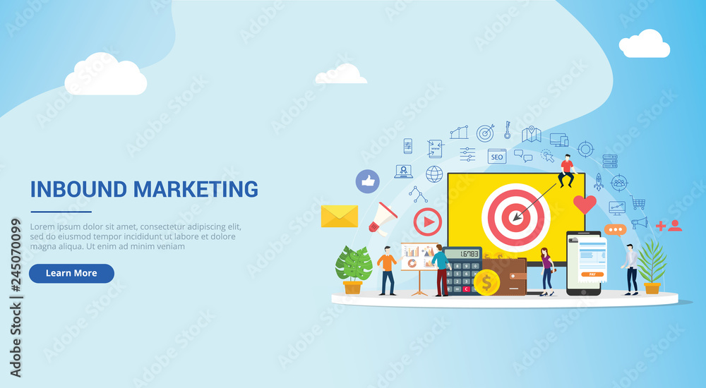 Poster website design landing page ui ux for inbound marketing concept strategy team working together with 