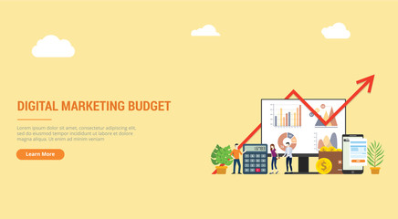 website design landing page ui ux for digital marketing budget financial campaign for advertising team people working together with graph and chart - vector