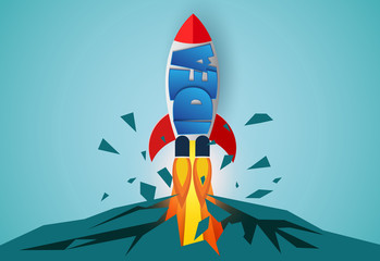 think outside the box. space shuttle launch to the sky. startup business concept . creative iead. icon rocket. leadership. illustration cartoon vector