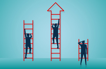 businessmen competition are climbing stairs go to goal. business finance success. leadership. startup. creative idea. illustration cartoon vector