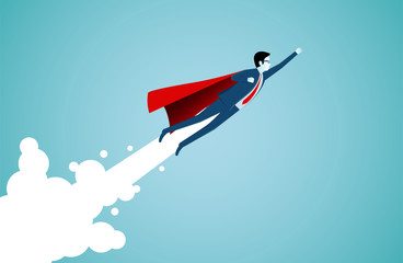 Naklejka na ściany i meble Successful superhero businessmen are flying up into the sky. business finance success. leadership. startup. creative idea. illustration cartoon vector