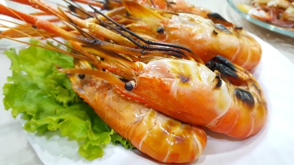 Thai food. Sea food of thailand. grilled shrimp with Seafood Sauce.