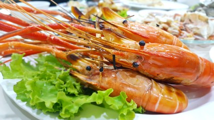 Thai food. Sea food of thailand. grilled shrimp with Seafood Sauce.