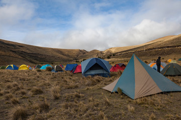 Camp with tents of various colors