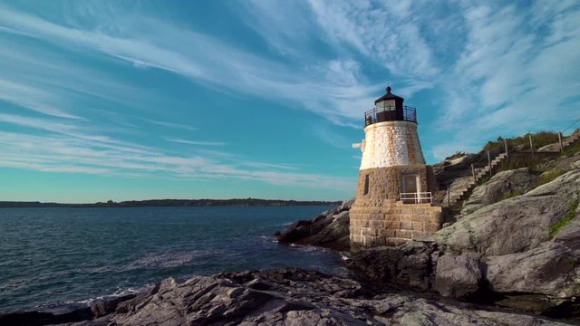Historic castle Hill lighthouse in Newport, Rhode Island