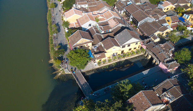 Aerial view of Hoi An old town or Hoian ancient town. Royalty high-quality free stock photo image of Hoi An old town. Hoi An is UNESCO world heritage, one of the most popular destinations in Vietnam