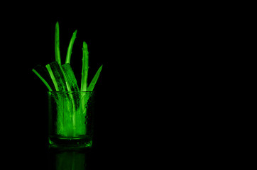 Peel Aloe Vera leaves shows transparency gel inside.