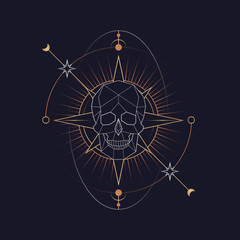 Geometric skull astrological tarot card