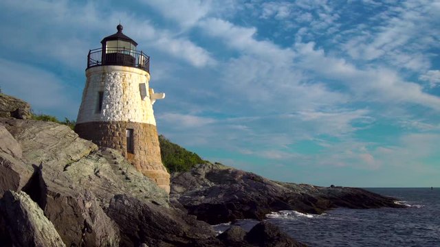 Castle Hill lighthouse in Newport, Rhode Island at sunset 
