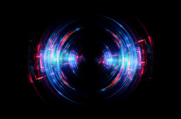 Vivid abstract background. Beautiful design of rotation frame.  .Mystical portal. Bright sphere lens. Rotating lines. Glow ring. .Magic neon ball. Led blurred swirl. Spiral glint lines.
