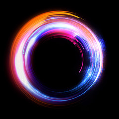 Vivid abstract background. Beautiful design of rotation frame.  .Mystical portal. Bright sphere lens. Rotating lines. Glow ring. .Magic neon ball. Led blurred swirl. Spiral glint lines.