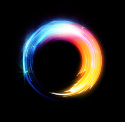 Vivid abstract background. Beautiful design of rotation frame.  .Mystical portal. Bright sphere lens. Rotating lines. Glow ring. .Magic neon ball. Led blurred swirl. Spiral glint lines.