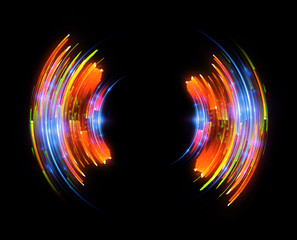 Vivid abstract background. Beautiful design of rotation frame.  .Mystical portal. Bright sphere lens. Rotating lines. Glow ring. .Magic neon ball. Led blurred swirl. Spiral glint lines.
