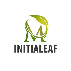 Circle leaf initial letter M logo concept design. Symbol graphic template element