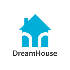 Dream house logo concept design. Light blue color. Symbol graphic template element