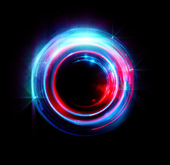 Vivid abstract background. Beautiful design of rotation frame.  .Mystical portal. Bright sphere lens. Rotating lines. Glow ring. .Magic neon ball. Led blurred swirl. Spiral glint lines.