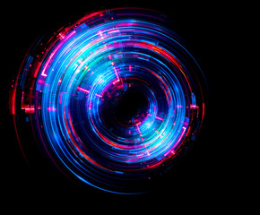 Vivid abstract background. Beautiful design of rotation frame.  .Mystical portal. Bright sphere lens. Rotating lines. Glow ring. .Magic neon ball. Led blurred swirl. Spiral glint lines.