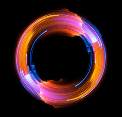 Vivid abstract background. Beautiful design of rotation frame.  .Mystical portal. Bright sphere lens. Rotating lines. Glow ring. .Magic neon ball. Led blurred swirl. Spiral glint lines.