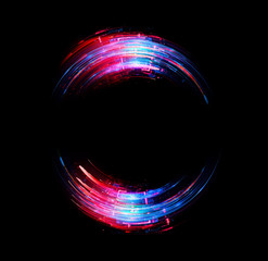 Vivid abstract background. Beautiful design of rotation frame.  .Mystical portal. Bright sphere lens. Rotating lines. Glow ring. .Magic neon ball. Led blurred swirl. Spiral glint lines.