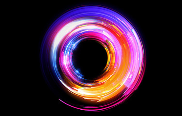 Vivid abstract background. Beautiful design of rotation frame.  .Mystical portal. Bright sphere lens. Rotating lines. Glow ring. .Magic neon ball. Led blurred swirl. Spiral glint lines.