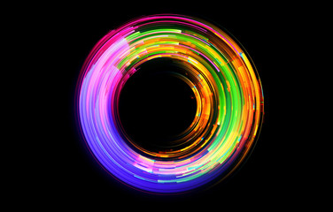 Vivid abstract background. Beautiful design of rotation frame.  .Mystical portal. Bright sphere lens. Rotating lines. Glow ring. .Magic neon ball. Led blurred swirl. Spiral glint lines.