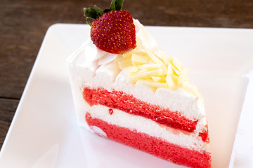 Strawberry Cake Dessert on White plate