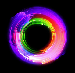 Vivid abstract background. Beautiful design of rotation frame.  .Mystical portal. Bright sphere lens. Rotating lines. Glow ring. .Magic neon ball. Led blurred swirl. Spiral glint lines.
