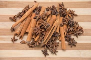 Star anise and Cinnamon sticks spice 