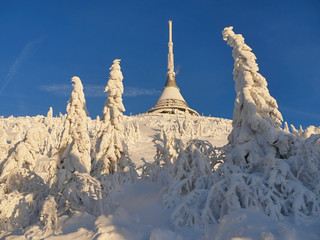 Snowy mountain hut transmitter
