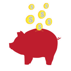 Vector of saving money concept dollar coin drop into piggy bank