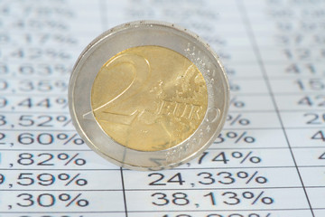 Eine Euro Münze und eine Tabelle mit Prozenten