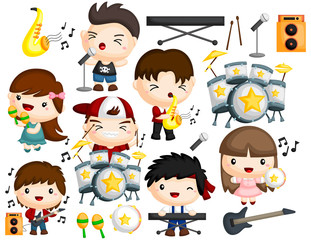 a vector collection of many musician with many instrument