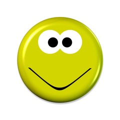 Gelber Emoji mit guter Laune vor weißem Hintergrund