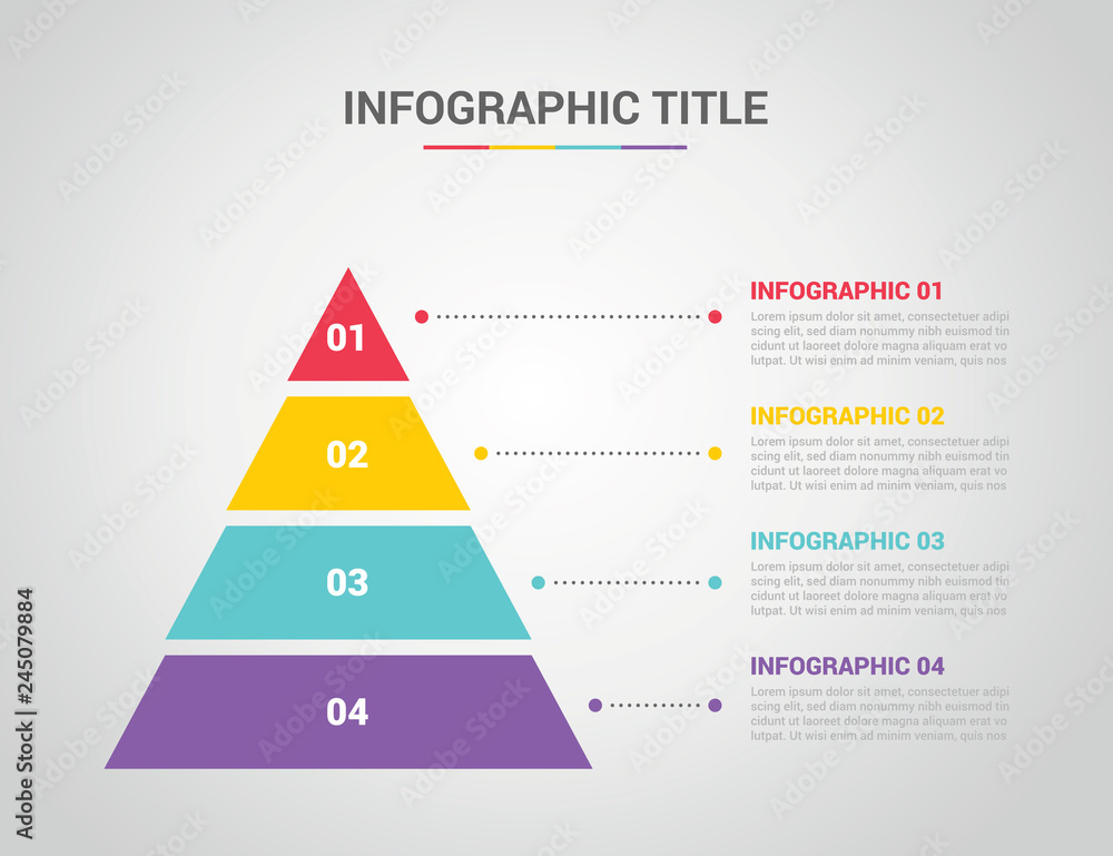 Aufkleber infographic template with pyramid style with free space text for description with 4 four step proces