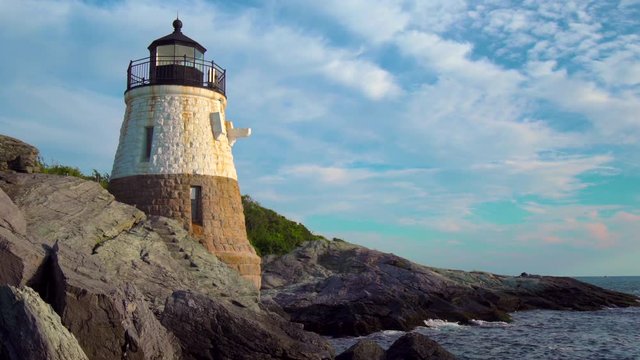 Castle Hill lighthouse in Newport, Rhode Island at sunset 