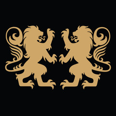 Gold Lion Heraldic Logo Template Vector