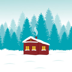 Obraz na płótnie Canvas Winter house in the forest. Vector Illustration