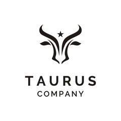 Longhorn Buffalo Cow Bull Head with Texas Lone Star for Toro Taurus Cattle Ranch Farm Countryside logo design