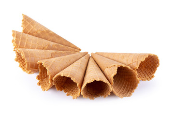 waffle ice-cream cone isolated over white background.